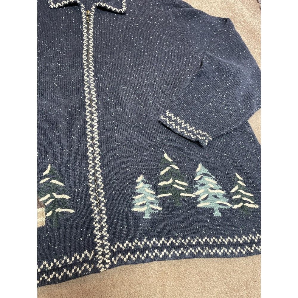 Vintage Christopher & Banks Sweater Zip 3xl Women's Blue Cabin Pine Tree Snow - Picture 3 of 7
